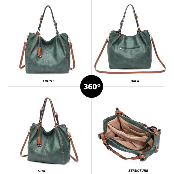 Stylish Green PU Leather Shoulder Bag with Multiple Compartments for Women - Picture 3 of 6